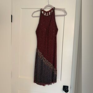 Sherri Hill Burgundy Beaded Mini Dress